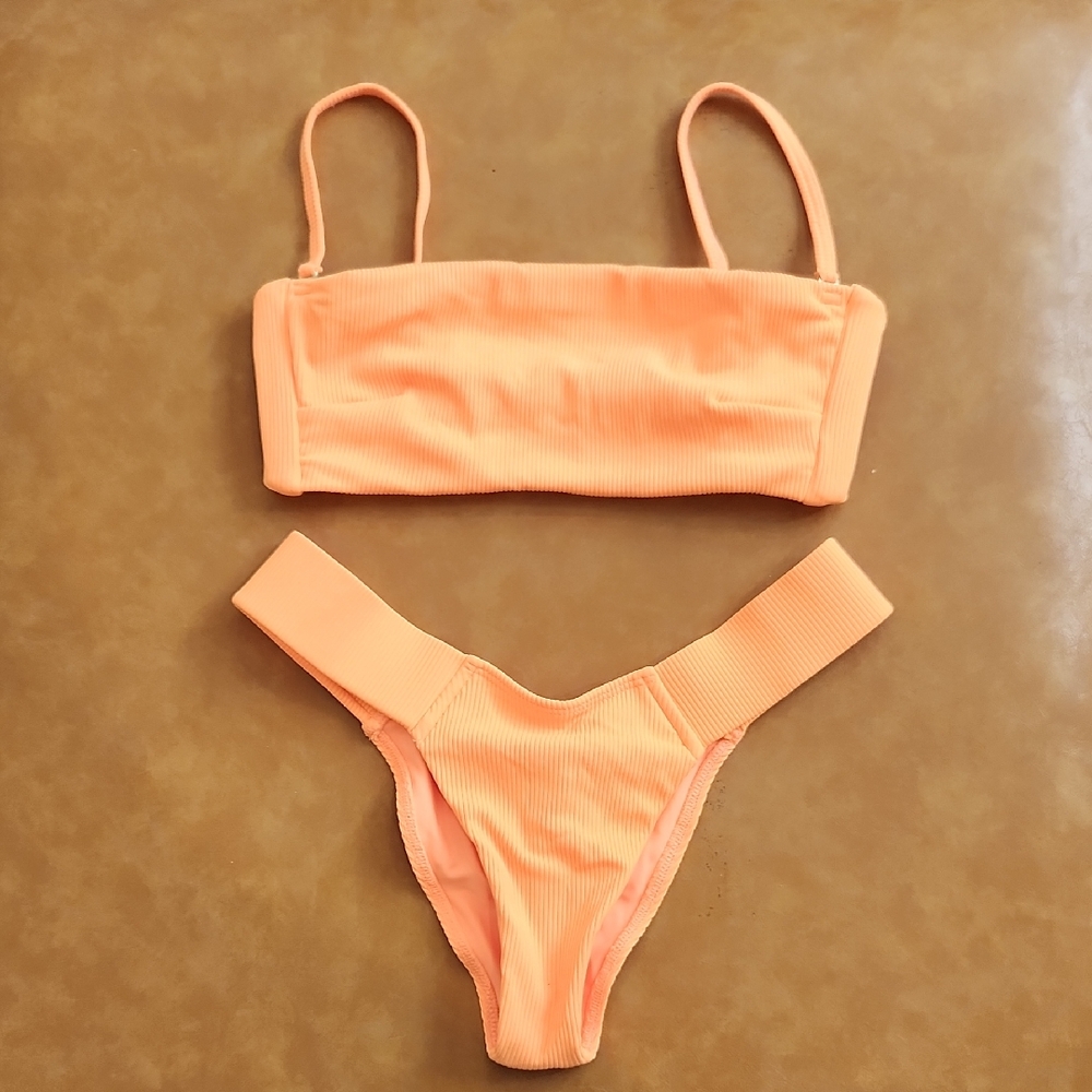 EUC Montce Bright Orange Ribbed Bikini Set